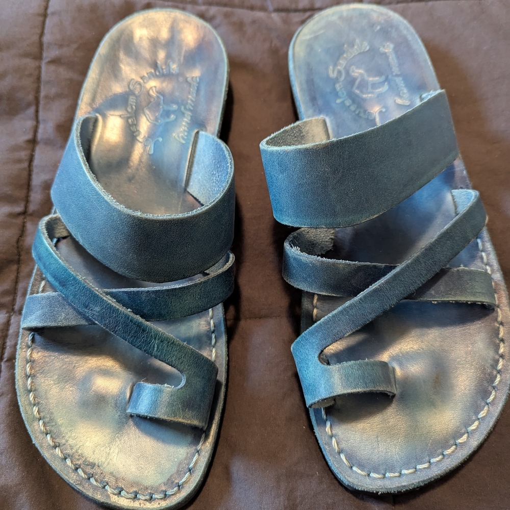 Women's Blue Leather Sandals